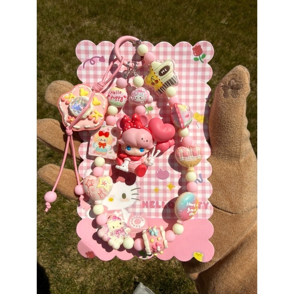 Handmade Pink Mochi Beaded Bag Charm Fairycore Keychain